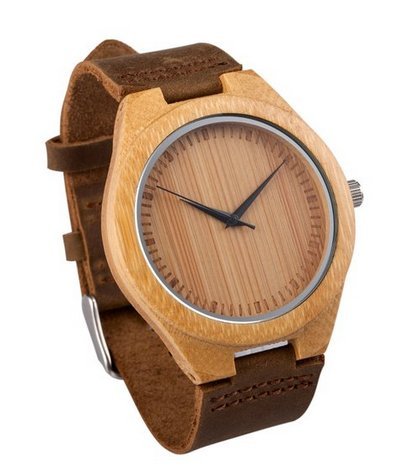 Mercimall Mens Wooden Wristwatch Leather Strap