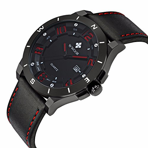 FIZILI 8014 Men Black Leather Strape Wrist Watch