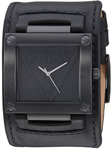 GUESS  Black Genuine Leather Cuff Watch. Color: B...