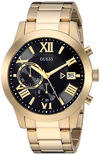 GUESS  Gold-Tone Stainless Steel + Black Chronoga...