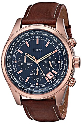 GUESS Men's Stainless Steel Casual Leather Watch,...