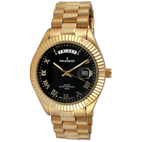 Peugeot 14K All Gold Plated Big Face Luxury Watch...