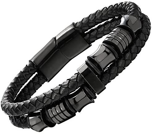 COOLSTEELANDBEYOND Mens Double-Row Black Braided ...