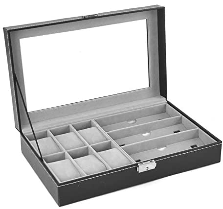 AUTOARK Leather 6 Watch Box Jewelry Case and 3 Pi...