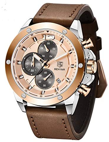 BENYAR Mens Watches Chronograph Sports Leather Wa...