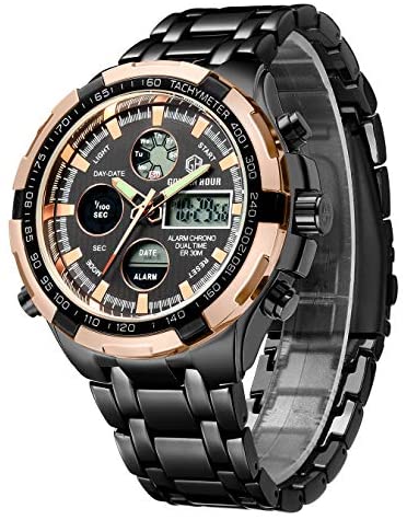 GOLDEN HOUR Luxury Stainless Steel Analog Digital...