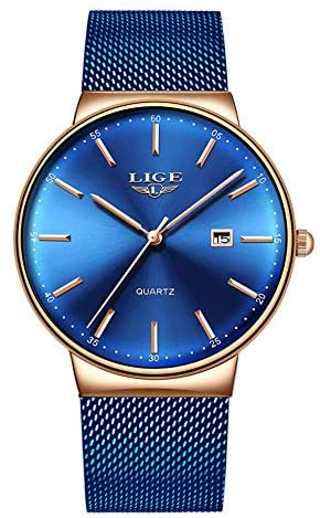 LIGE Mens Watches Ultra-Thin Waterproof Stainless...