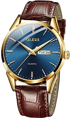 Men Women Watches Brown Leather-OLEVS Classic Ana...