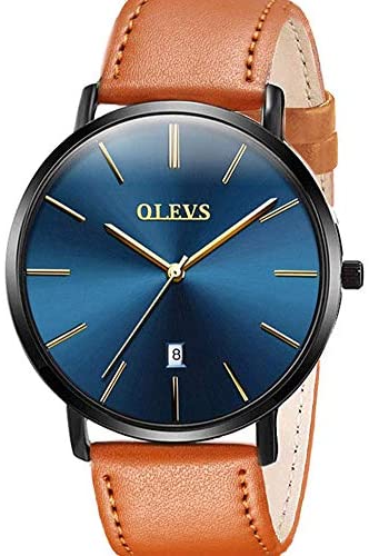 OLEVS Mens Minimalist Leather Strap Watches Brown...