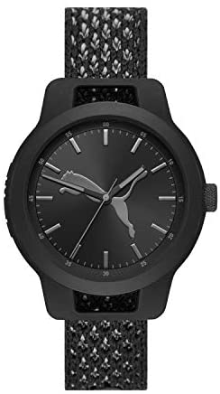 PUMA Men Reset V1 Nylon Watch, Color: Black/Black...