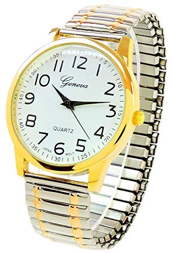 2Tone Large Face Easy to Read Stretch Band Watch