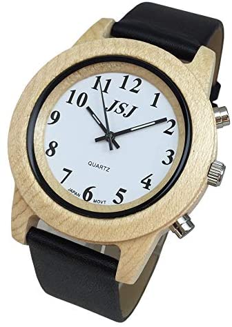 English Talking Wooden Watch with Alarm Leather S...