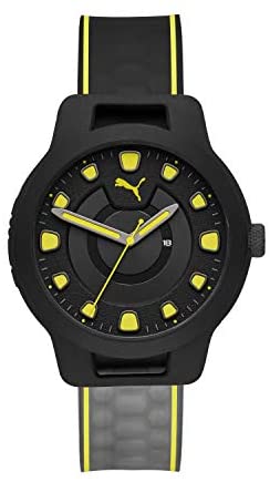 PUMA Men Reset V1 Silicone Watch, Color: Black/Ye...