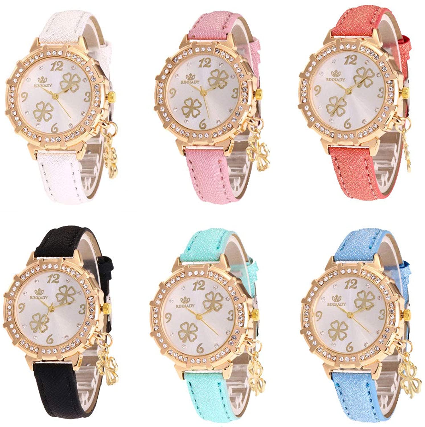 RBuy 6 Assorted Leather Band Analog Quartz Watche...