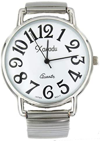 Unisex Sliver Tone Stretch Band Easy to Read Watc...